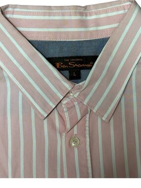Ben Sherman Pink and White Vertical Stripe Dress Shirt